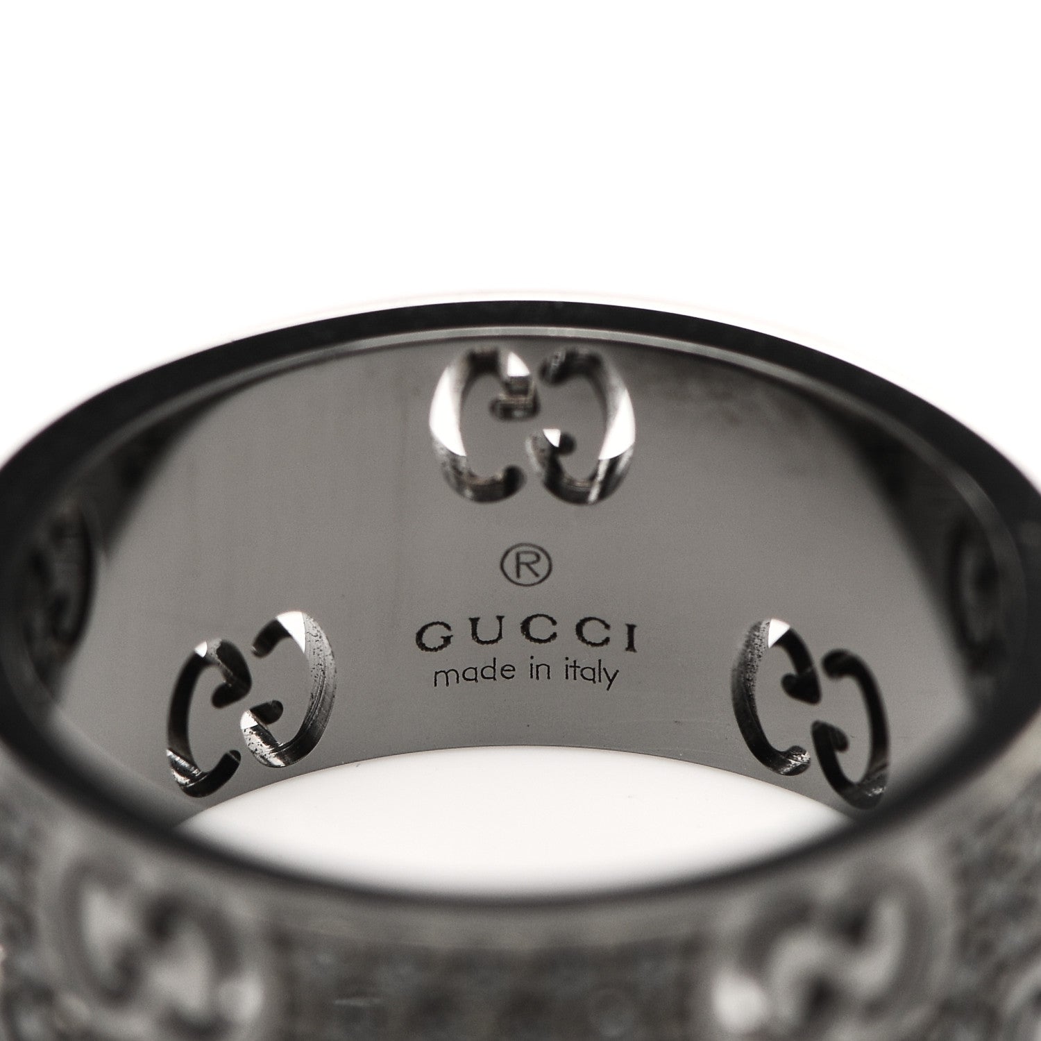 Gucci 18K White Gold Black Diamond Wide Icon Stardust Band Ring 54 7 4 of 7