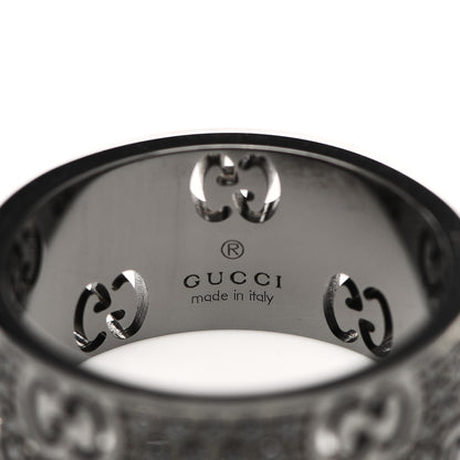 Gucci 18K White Gold Black Diamond Wide Icon Stardust Band Ring 54 7 4 of 7