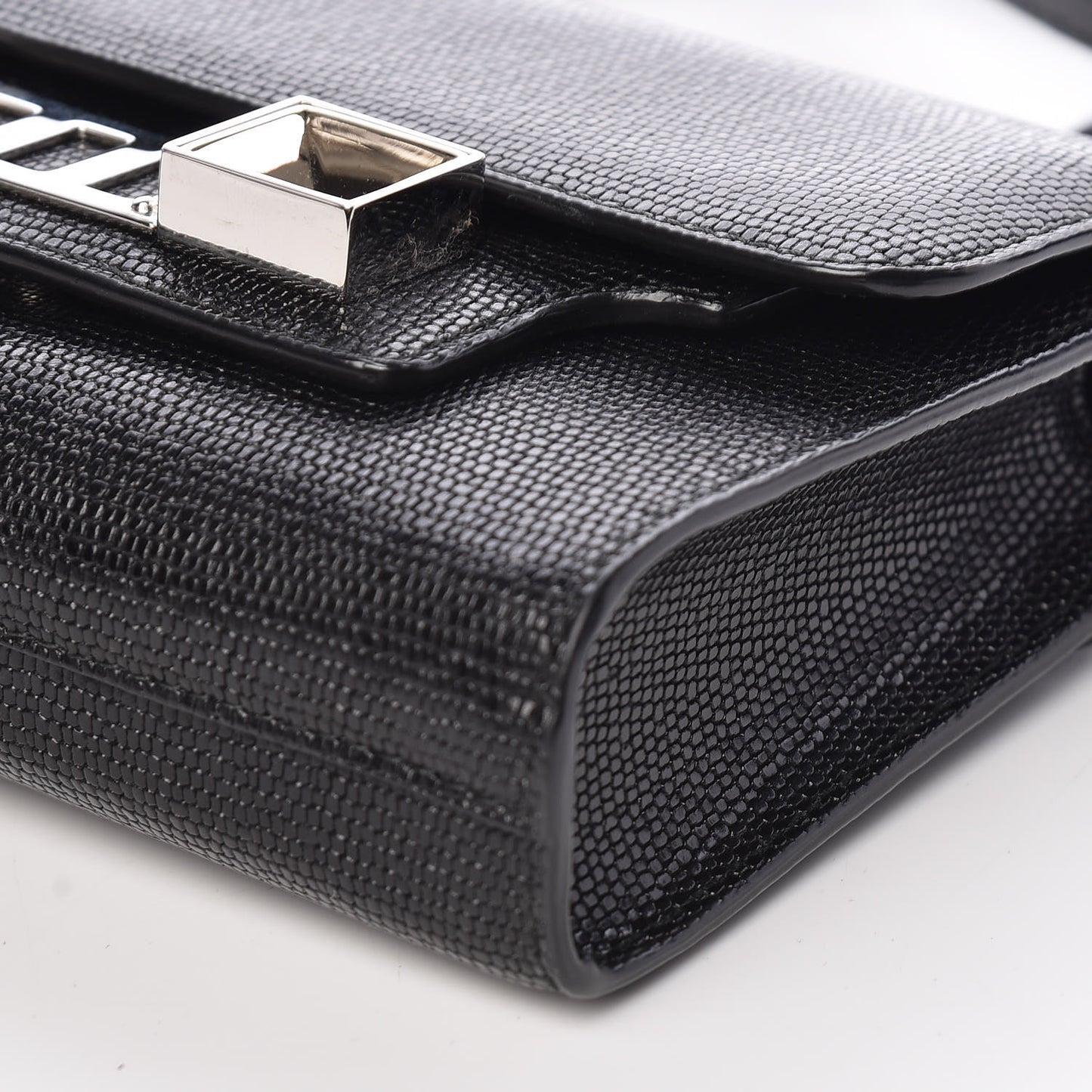 Calfskin Lizard Embossed PS11 Wallet With Strap Black