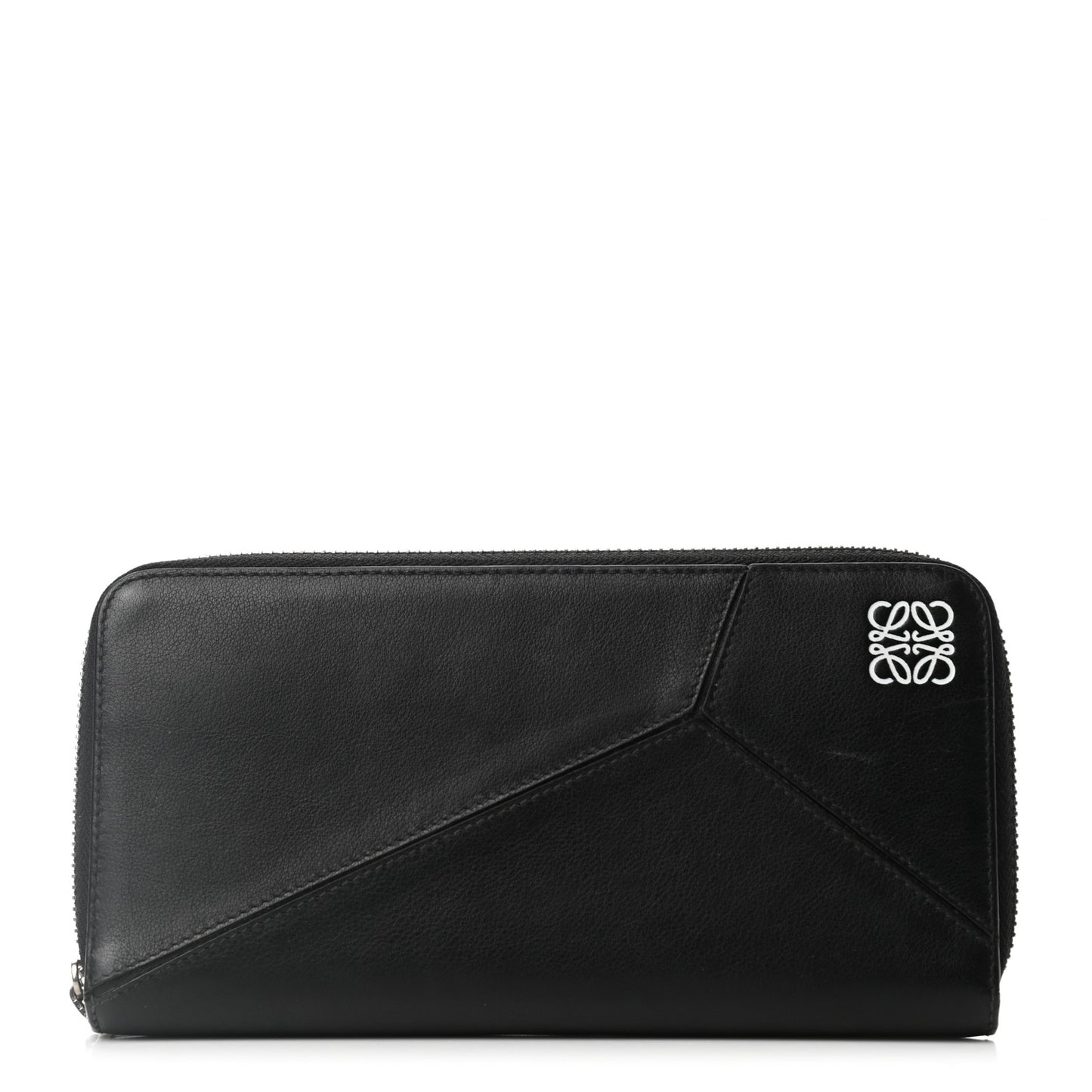 Calfskin Medium Puzzle Zip Around Wallet Black