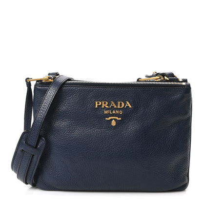Prada Vitello Phenix Double Zip Crossbody Bag Baltico 1 of 9