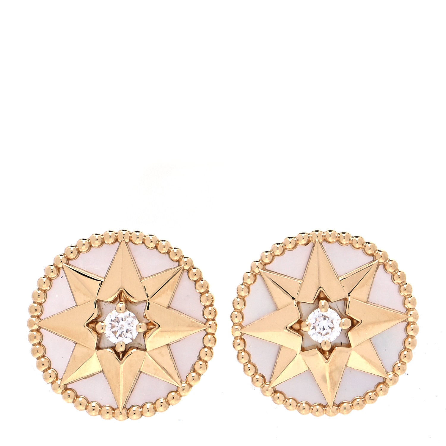 Christian Dior 18K Yellow Gold Diamond Mother of Pearl Large Rose Des Vents Earrings 1 of 6