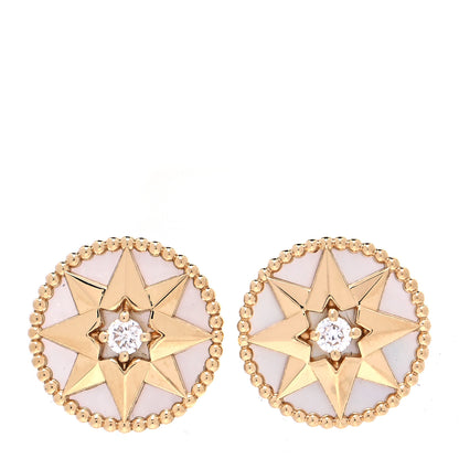 Christian Dior 18K Yellow Gold Diamond Mother of Pearl Large Rose Des Vents Earrings 1 of 6