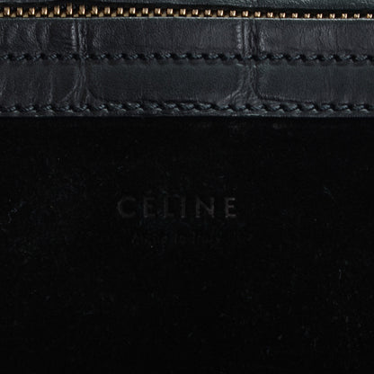 Celine Crocodile Embossed Calfskin Medium Phantom Luggage Black 7 of 8