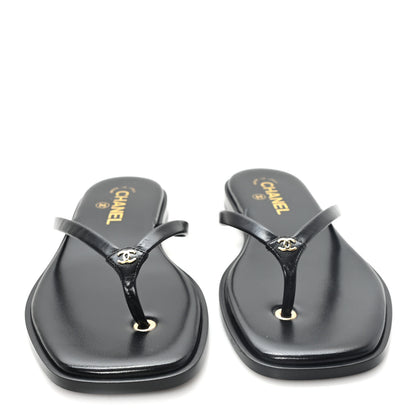 Chanel Goatskin CC Times Square Thong Sandals 40 Black 3 of 10