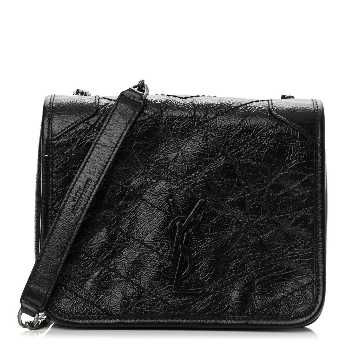 Crinkled Calfskin Matelasse Monogram Niki Chain Wallet Black