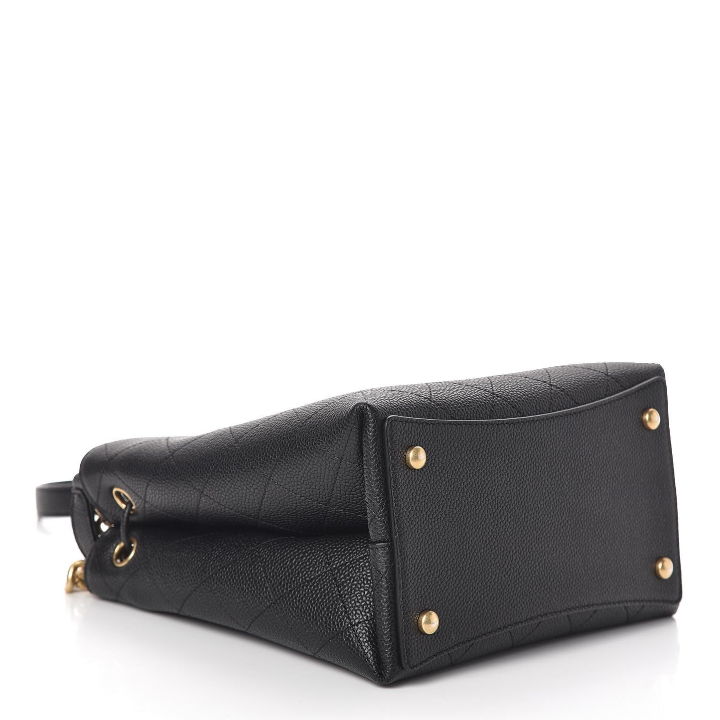 Grained Calfskin Stitched Small Drawstring Bag Black