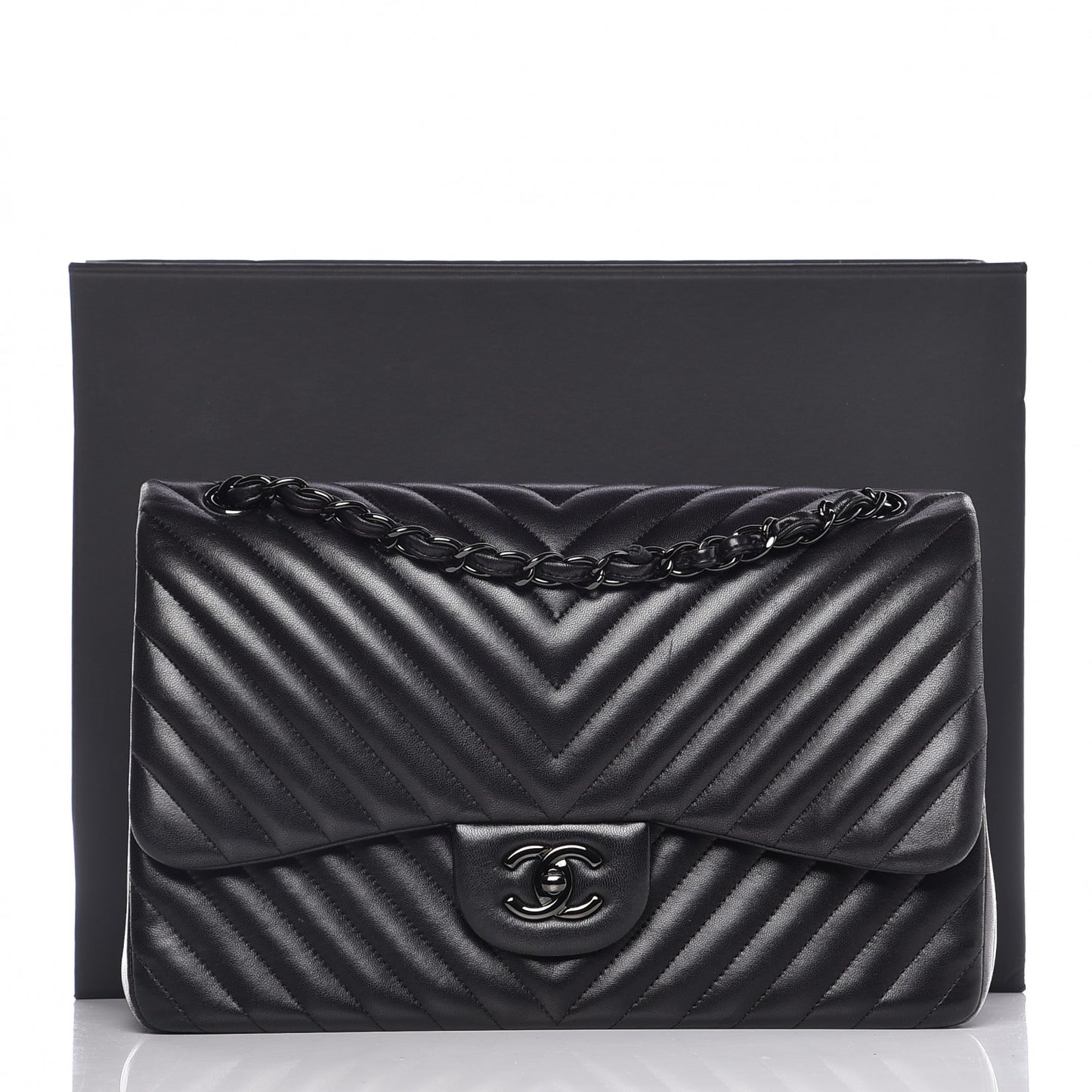 Lambskin Chevron Quilted Jumbo Double Flap So Black