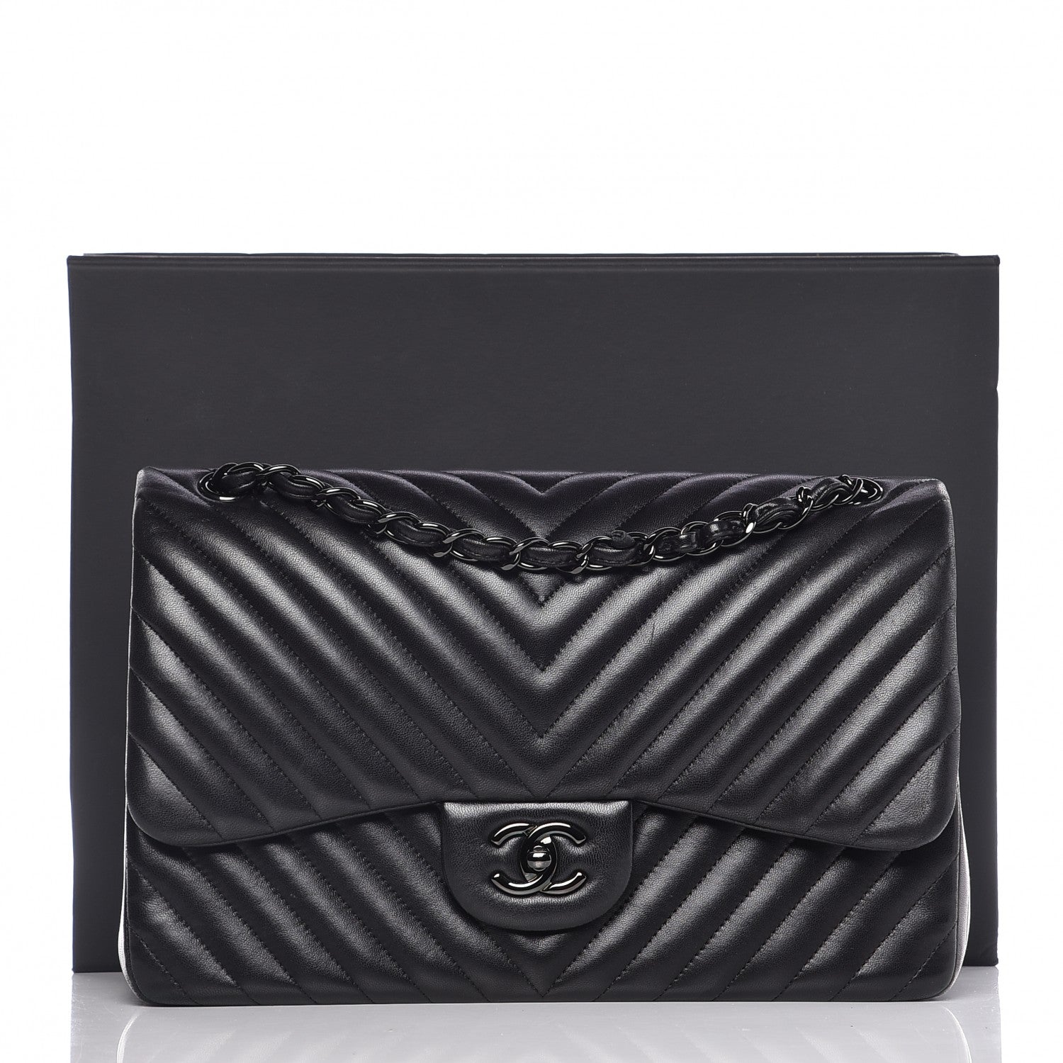 Chanel Lambskin Chevron Quilted Jumbo Double Flap So Black 13 of 13