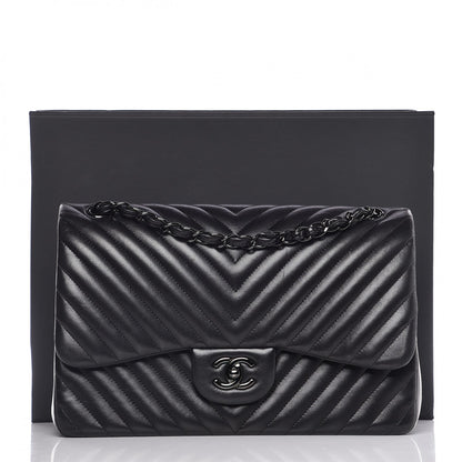 Chanel Lambskin Chevron Quilted Jumbo Double Flap So Black 13 of 13