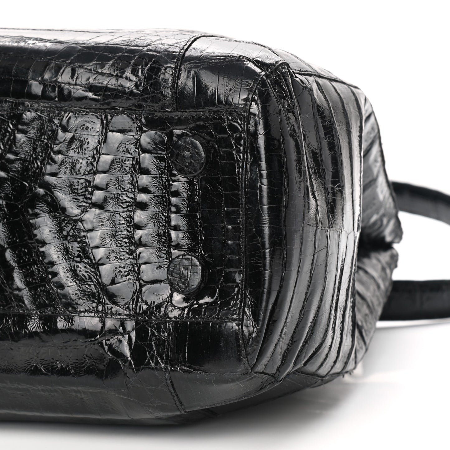 Crocodile Top Handle Satchel Black
