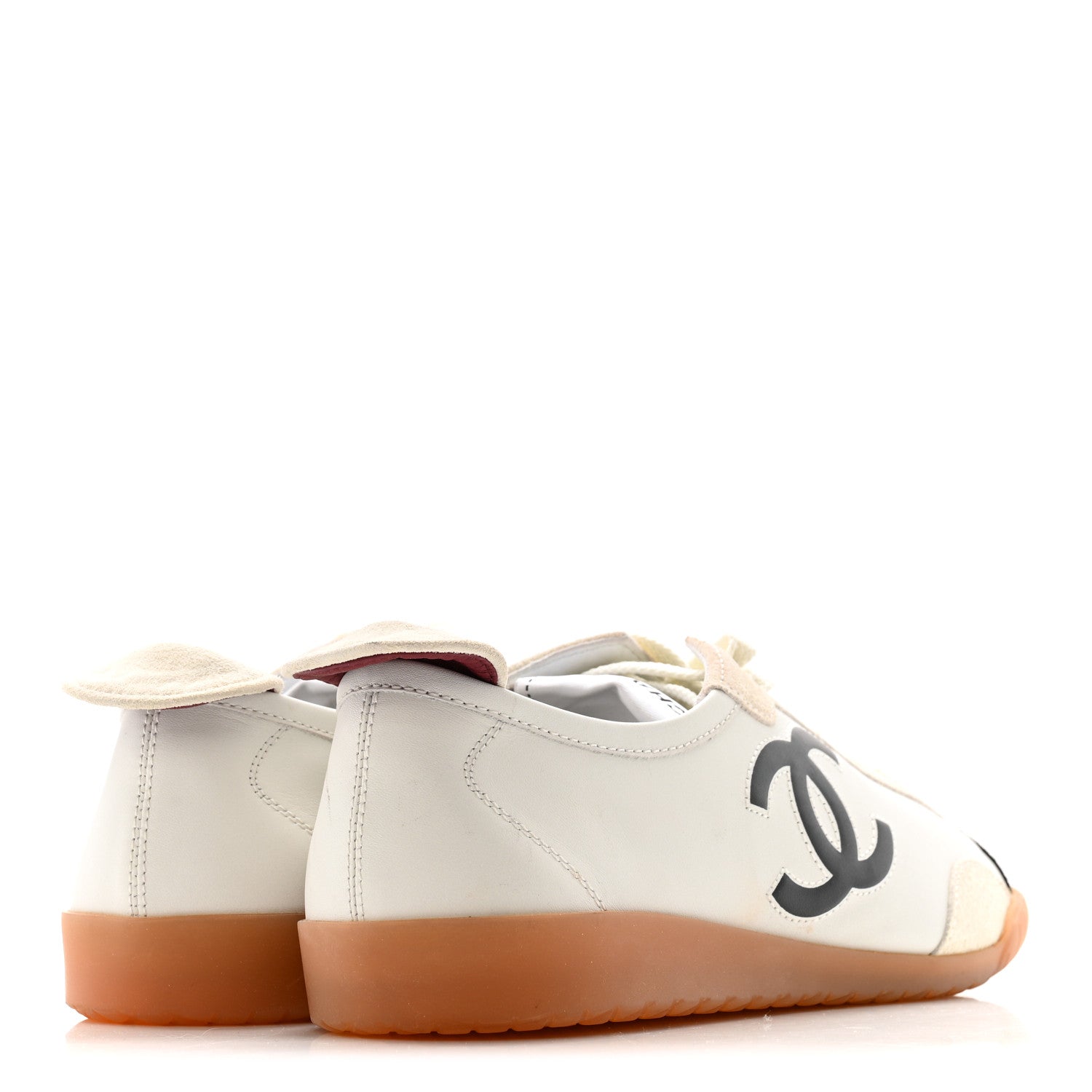 Chanel Calfskin Embossed Suede Womens CC Sneakers 38 Black White 9 of 20
