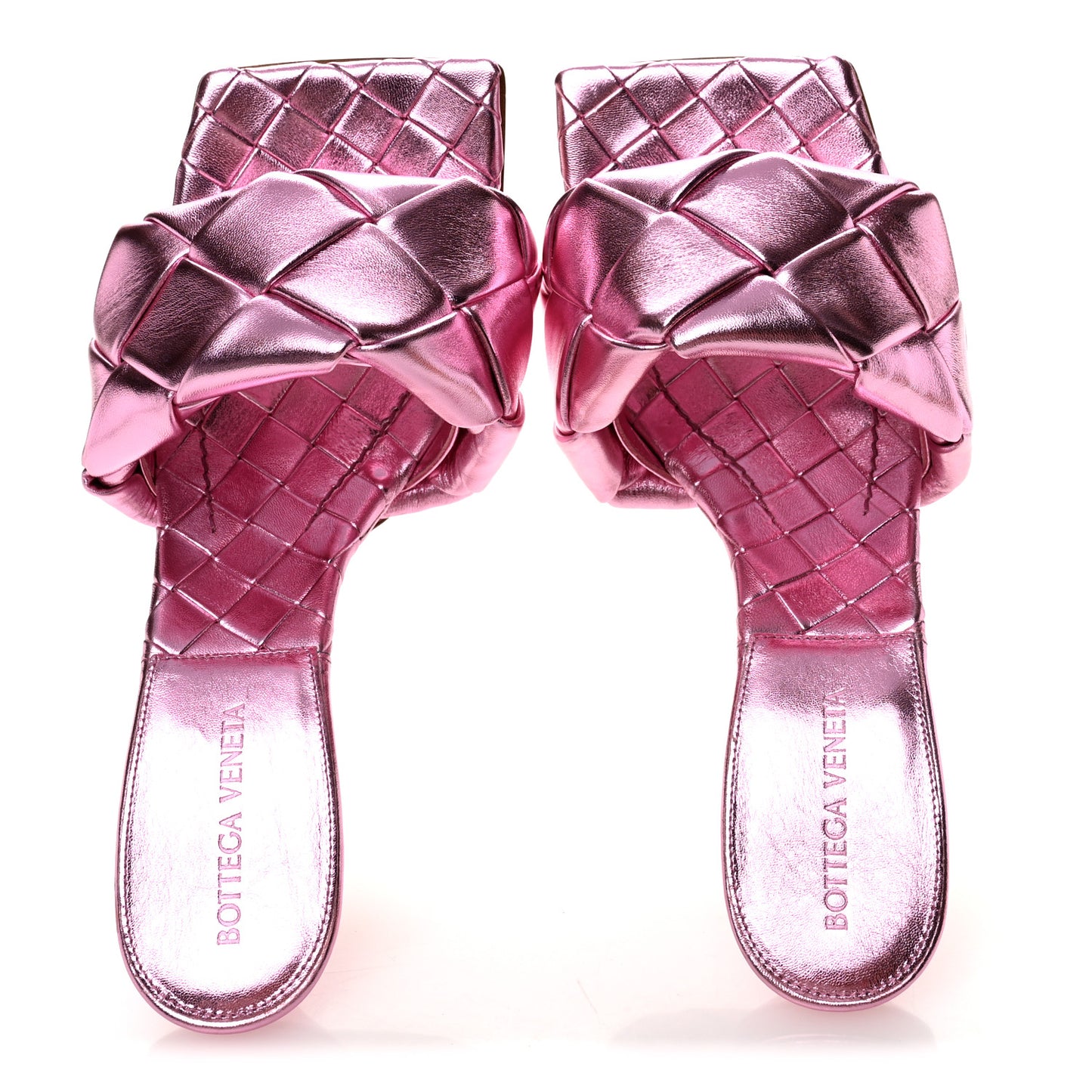 Metallic Nappa Maxi Intrecciato Lido 90mm Mule Sandals 39 Azalea