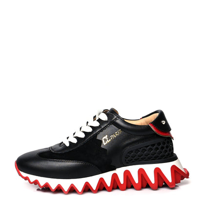 Christian Louboutin Calfskin Suede Patent Womens Loubishark Sneakers 35 Black Loubi Red 1 of 8
