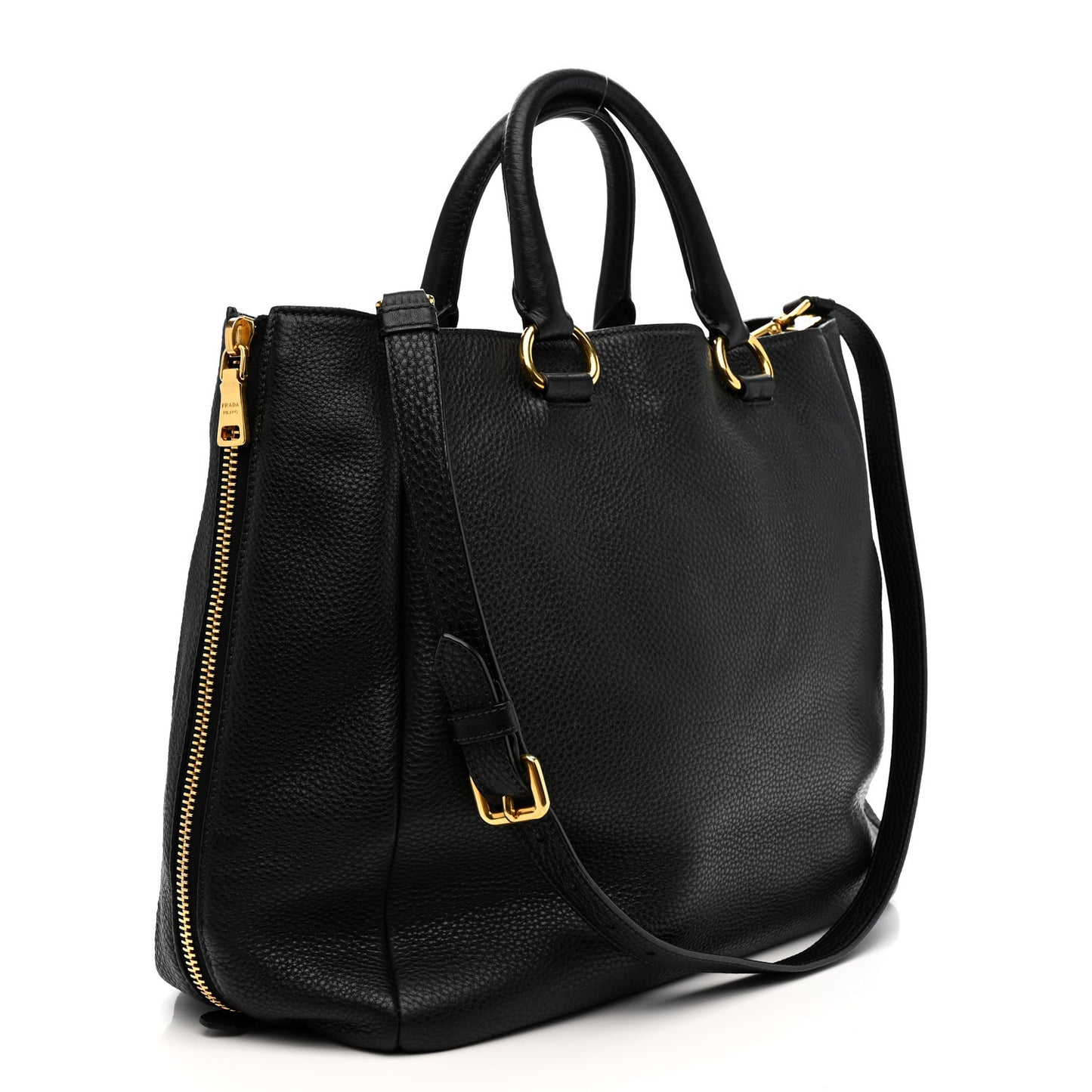 Vitello Daino Side Zip Tote Black