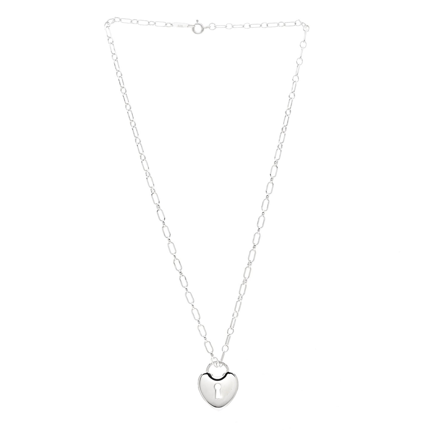 Sterling Silver Heart Lock Pendant Link Necklace