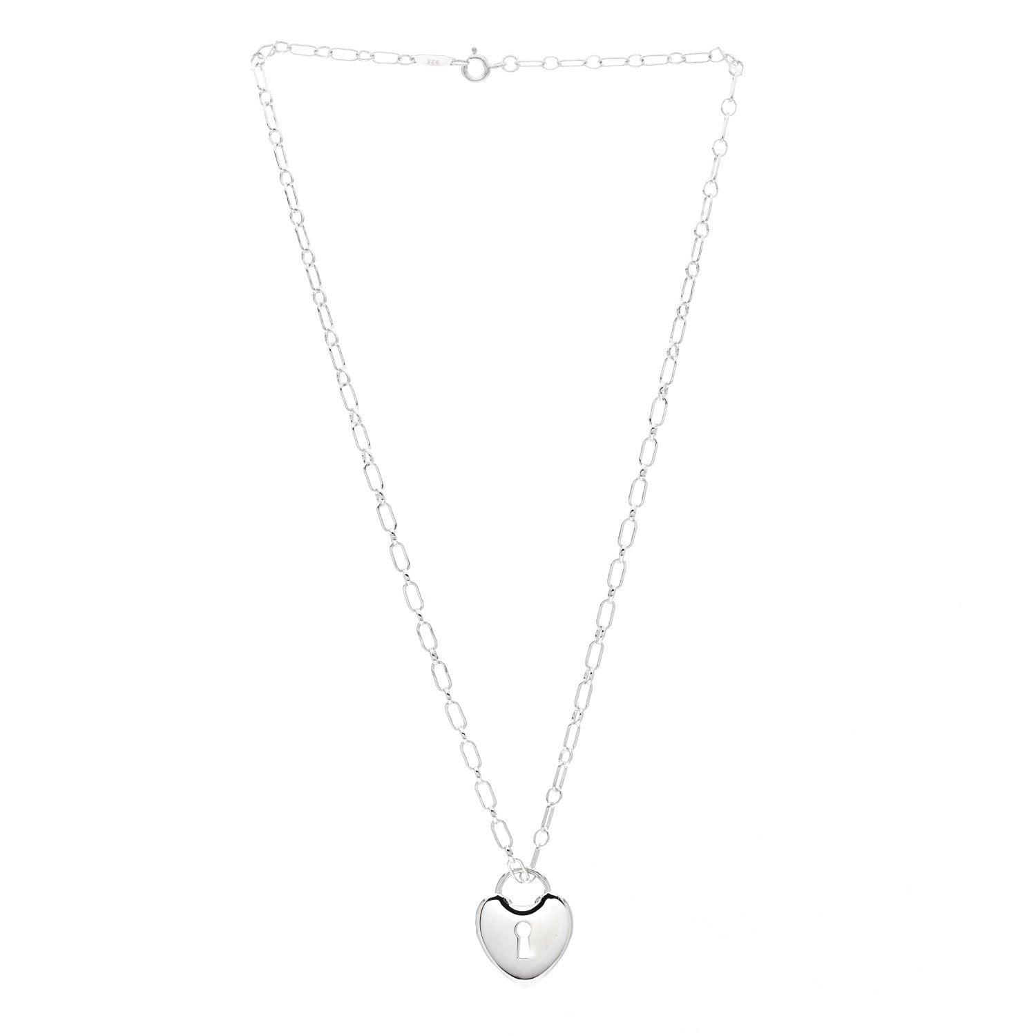 Tiffany Sterling Silver Heart Lock Pendant Link Necklace 3 of 7