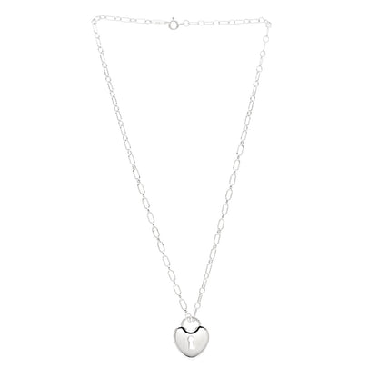Tiffany Sterling Silver Heart Lock Pendant Link Necklace 3 of 7