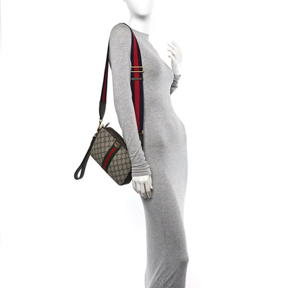 Gucci GG Supreme Monogram Textured Dollar Calfskin Web Ophidia Wristlet Shoulder Bag Beige Ebony New Acero 2 of 11