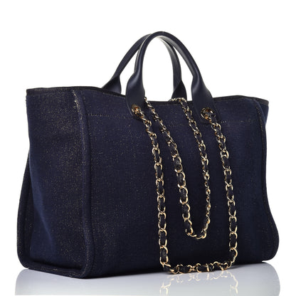 Chanel Lurex Canvas Medium Deauville Tote Navy Blue Gold 4 of 10