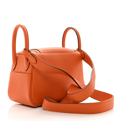 Hermes Taurillon Clemence Mini Lindy 20 Orange 3 of 10