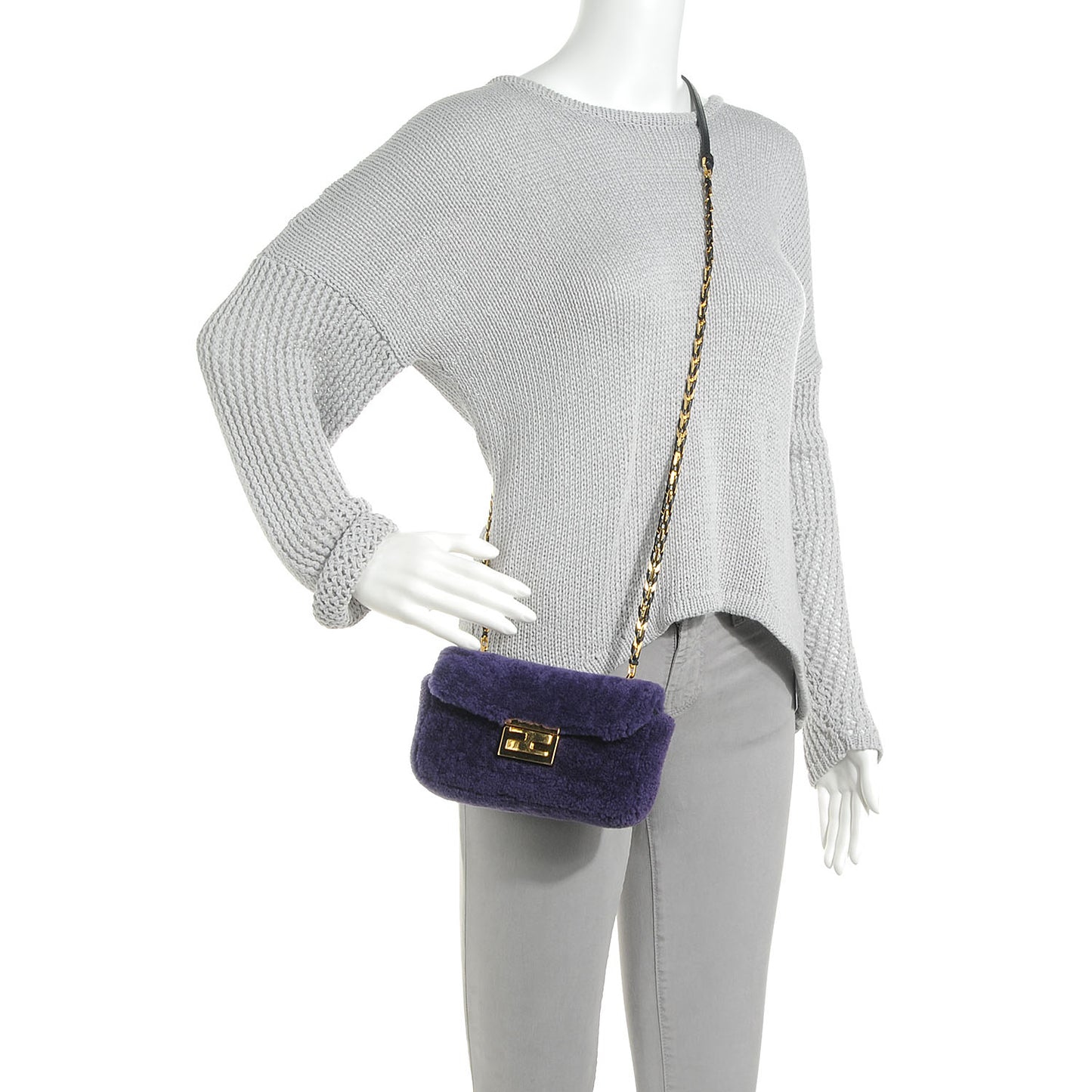 Shearling Nappa Mini Be Baguette Shoulder Bag Purple Black
