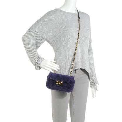 Fendi Shearling Nappa Mini Be Baguette Shoulder Bag Purple Black 2 of 9