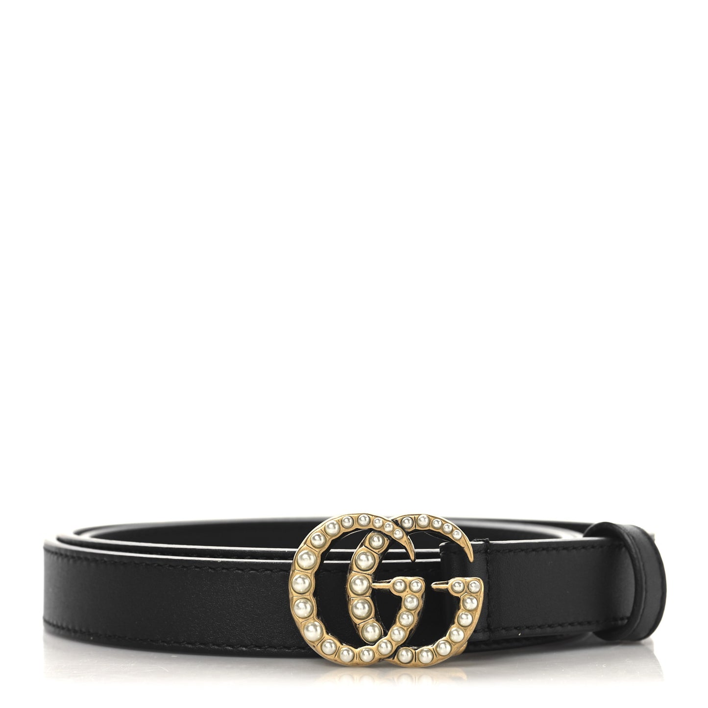 Calfskin Pearl Double G 20mm Belt 100 40 Black Cream