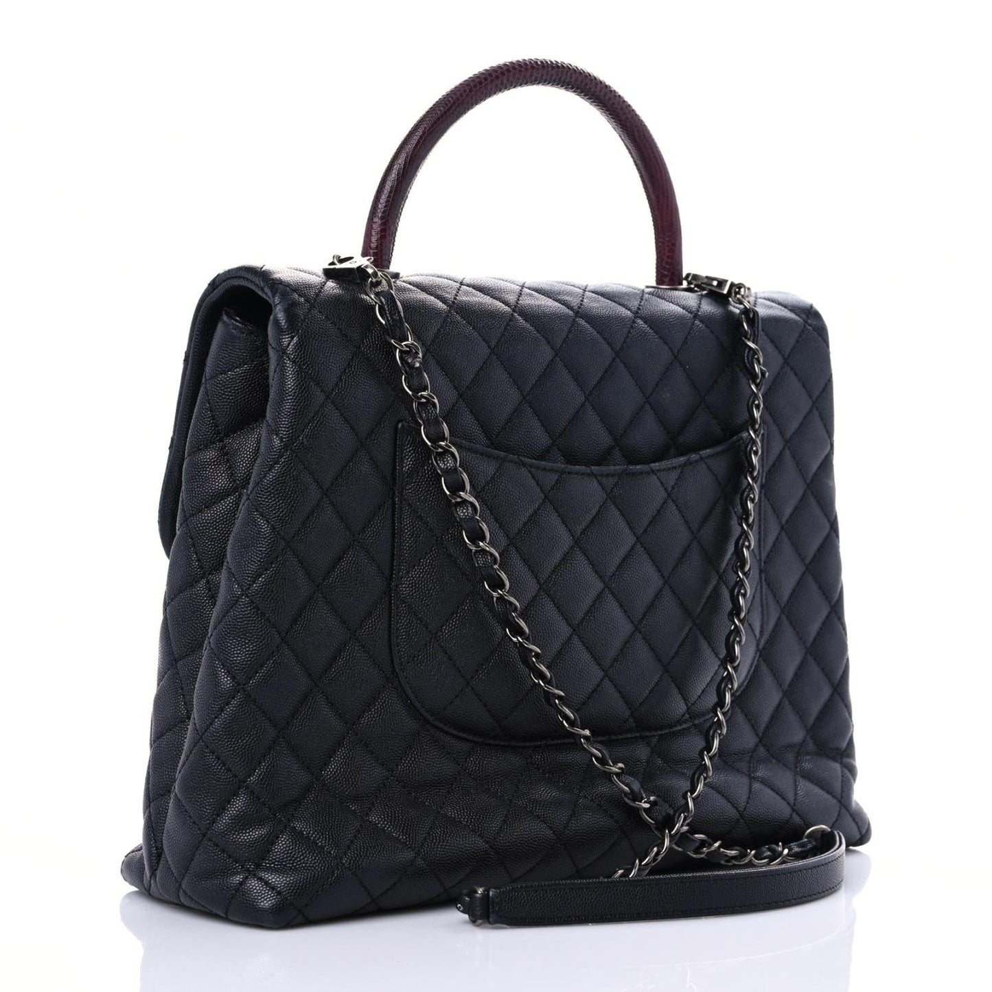Caviar Lizard Quilted Large Coco Handle Flap Black