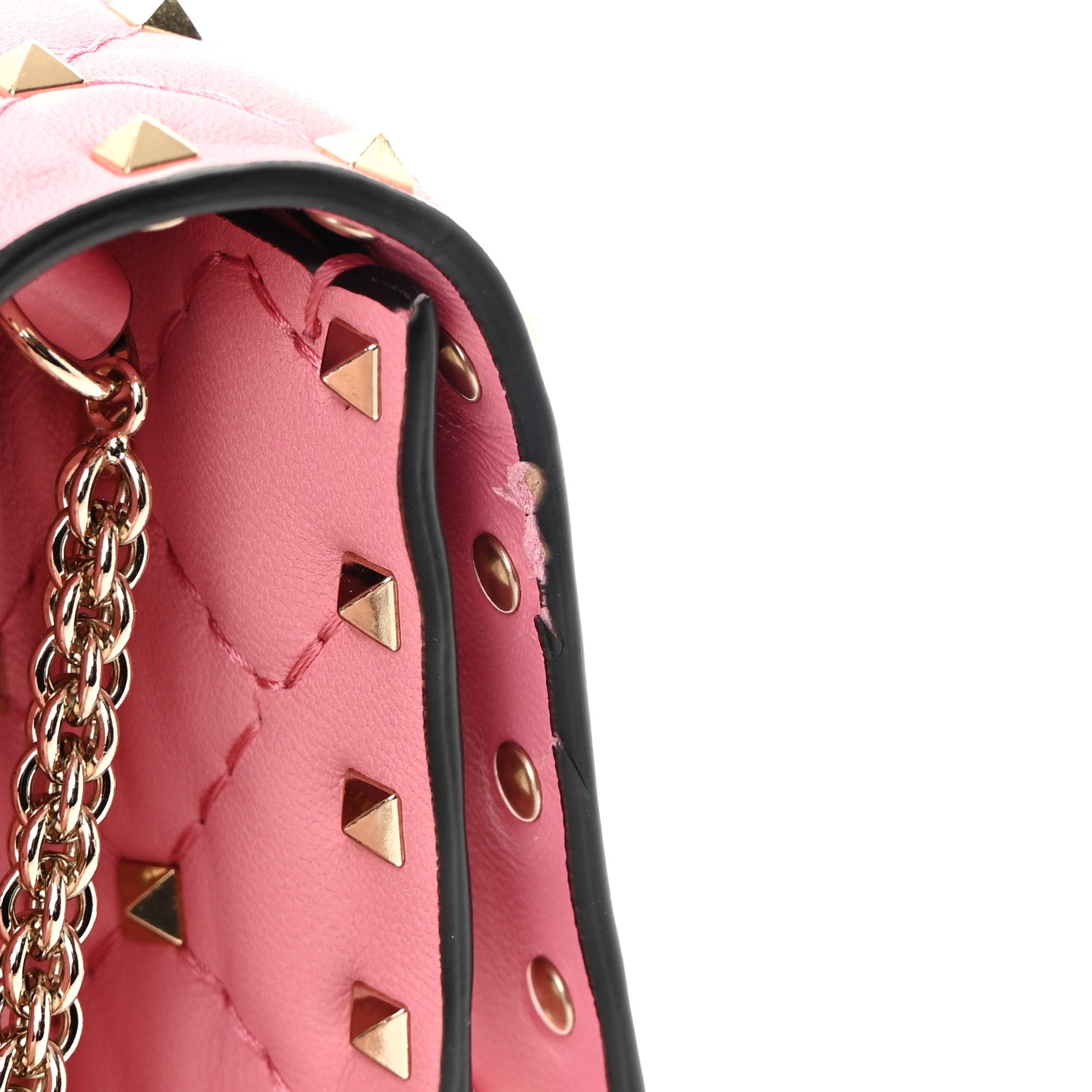 Valentino Garavani Nappa Rockstud Spike Wallet On Chain Paradise Rose 11 of 11