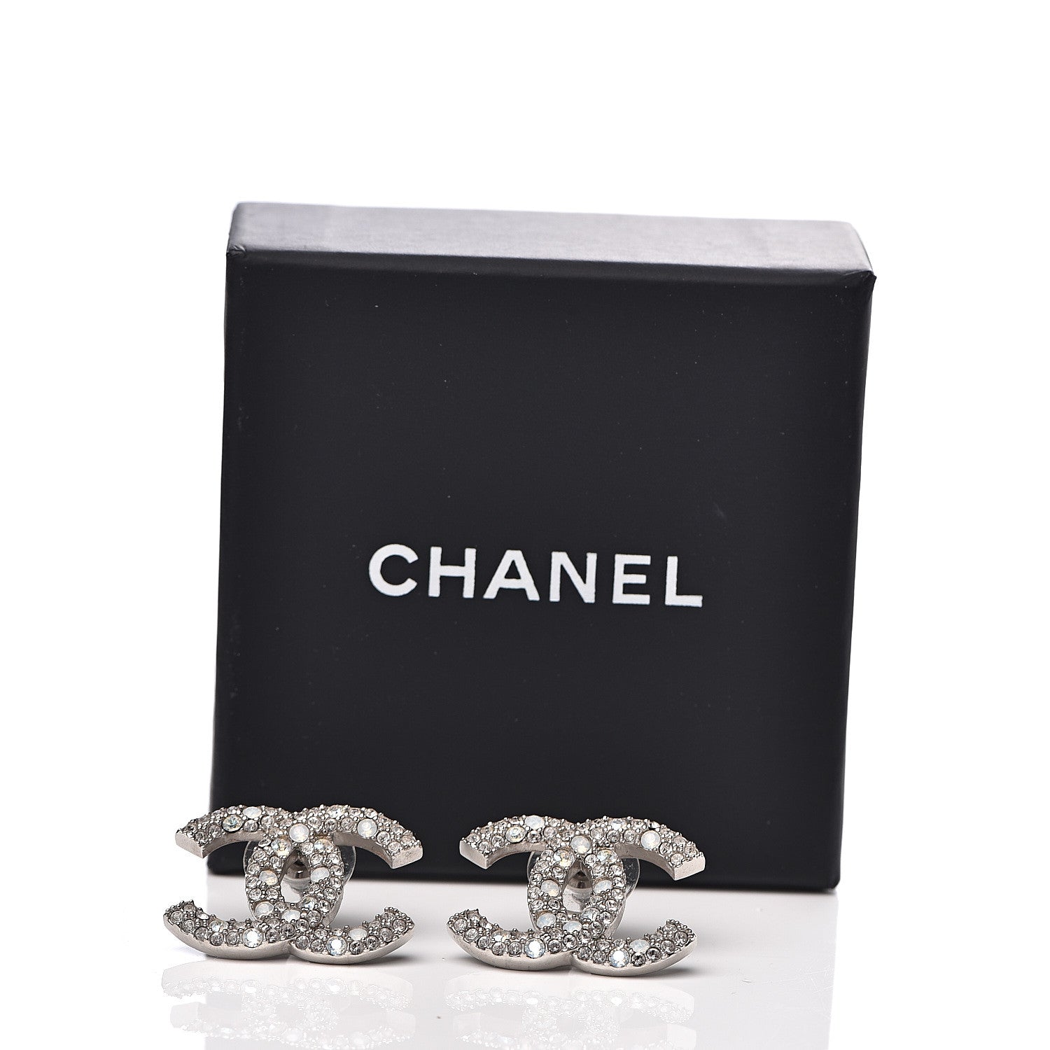 Chanel Crystal Timeless CC Earrings Silver 5 of 5