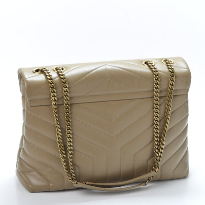 Saint Laurent Calfskin Y Quilted Monogram Medium Loulou Chain Satchel Dark Latte 2 of 10