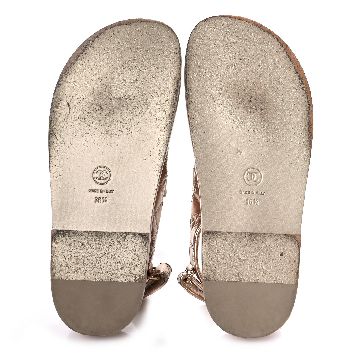 Chanel Iridescent Lambskin Quilted Velcro Dad Sandals 36.5 Light Bronze 6 of 13