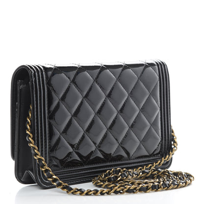 Chanel Patent Calfskin Quilted Boy Wallet On Chain WOC Black 3 of 13