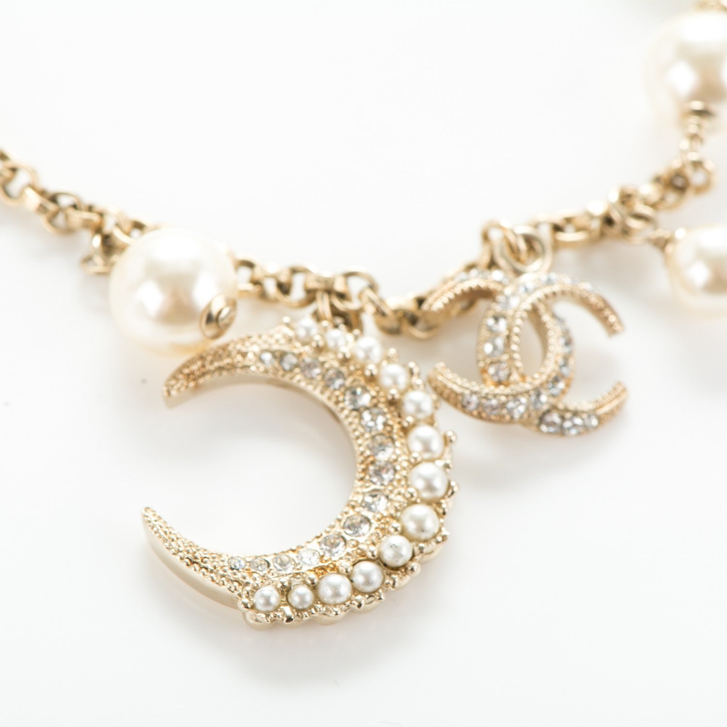Chanel Crystal Pearl CC Moon Bracelet Light Gold 4 of 5