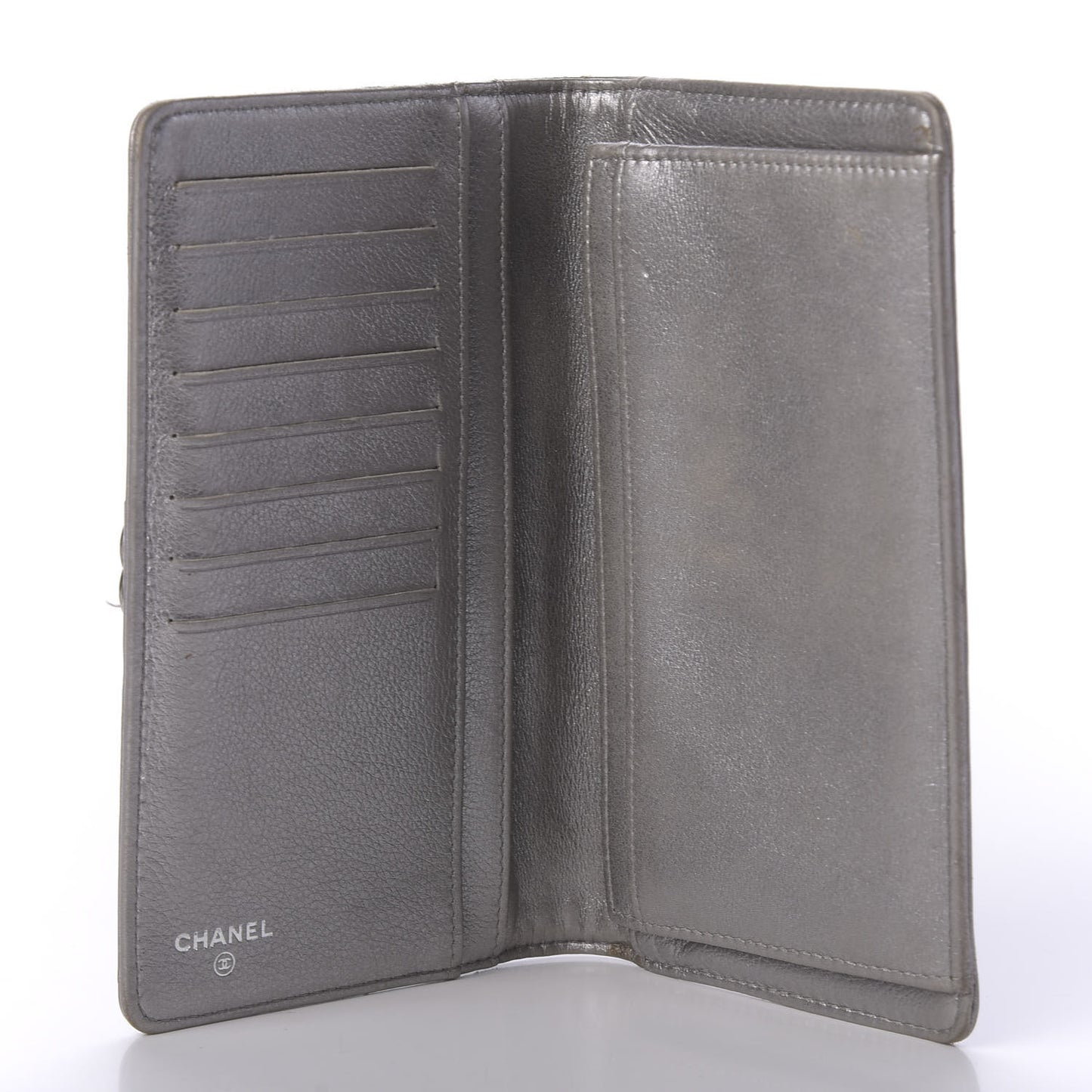 Metallic Calfskin Quilted Boy Yen Wallet Silver