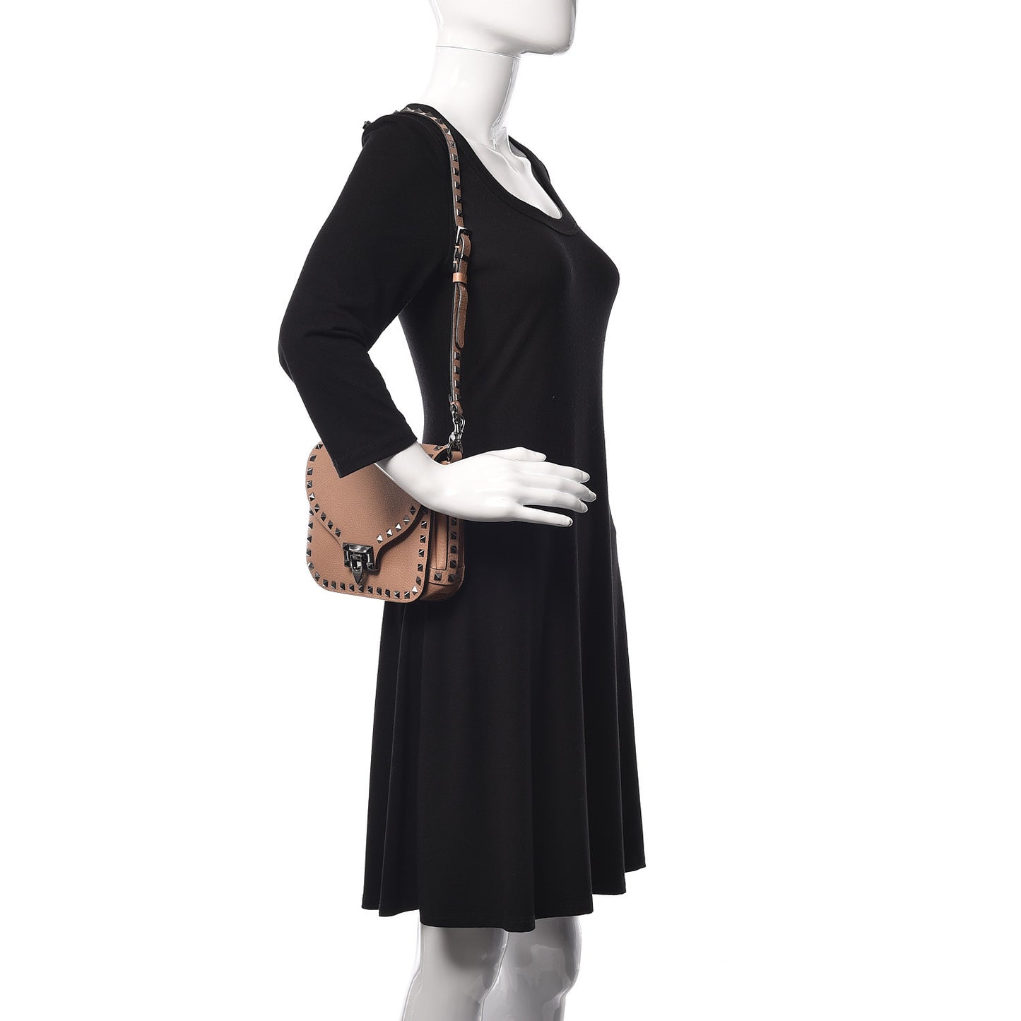 Pebbled Calfskin Rockstud Shoulder Flap Messenger Bag Soft Noisette