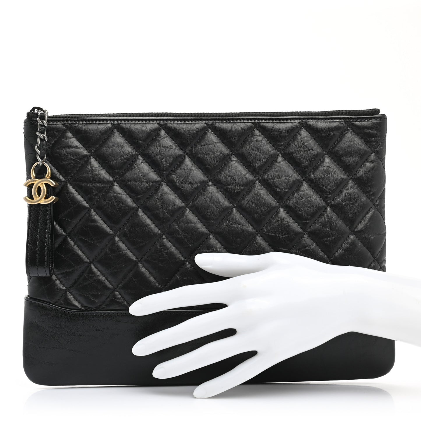 Aged Calfskin Quilted Medium Gabrielle Cosmetic Case Black