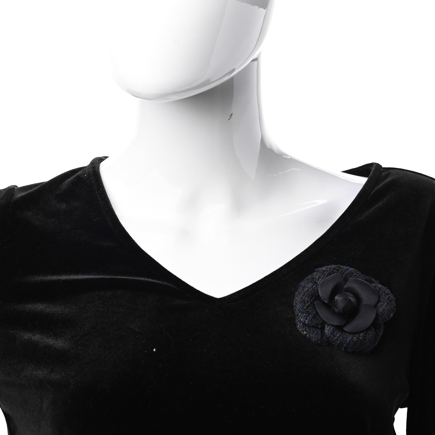 Chanel Tweed Camellia Pin Brooch Navy Blue 2 of 4