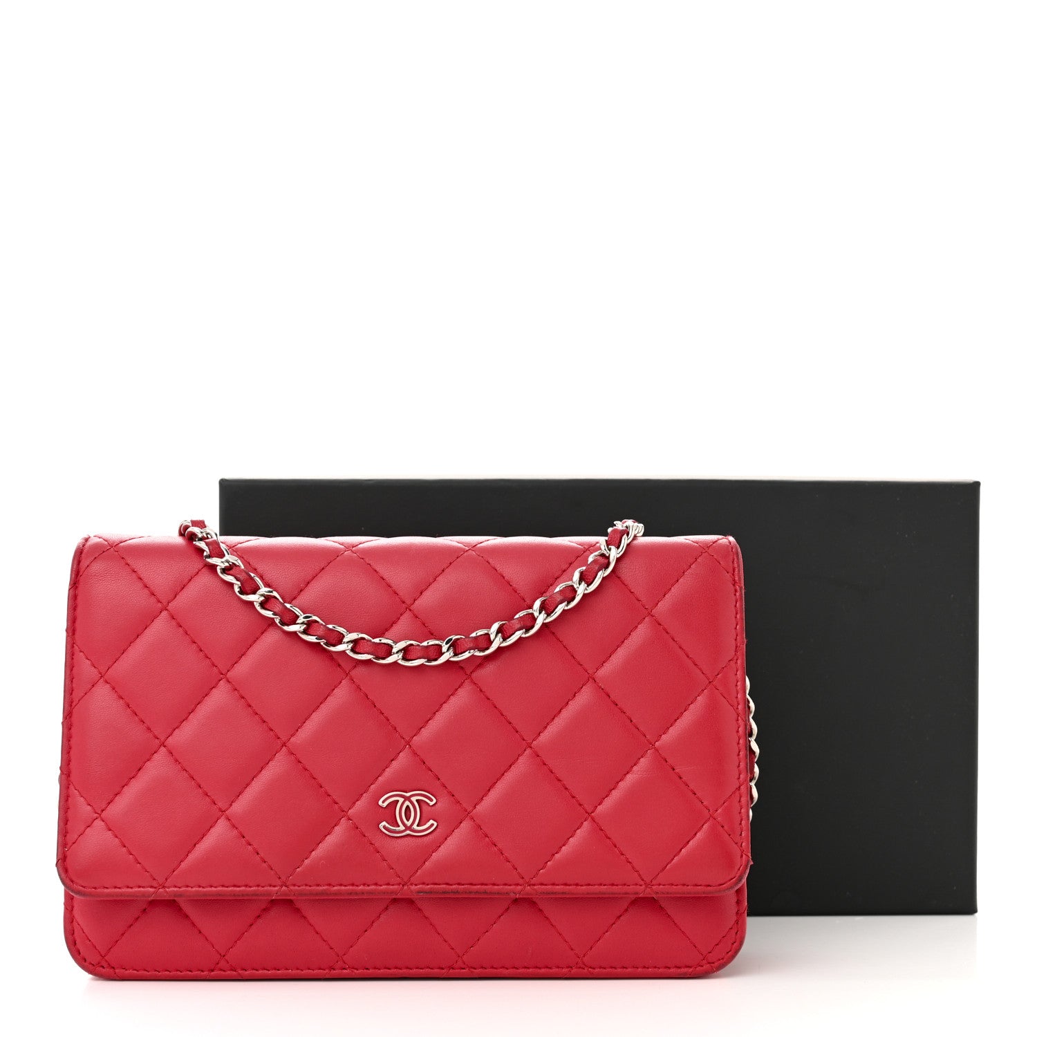 Chanel Lambskin Quilted Wallet On Chain WOC Red 18 of 18