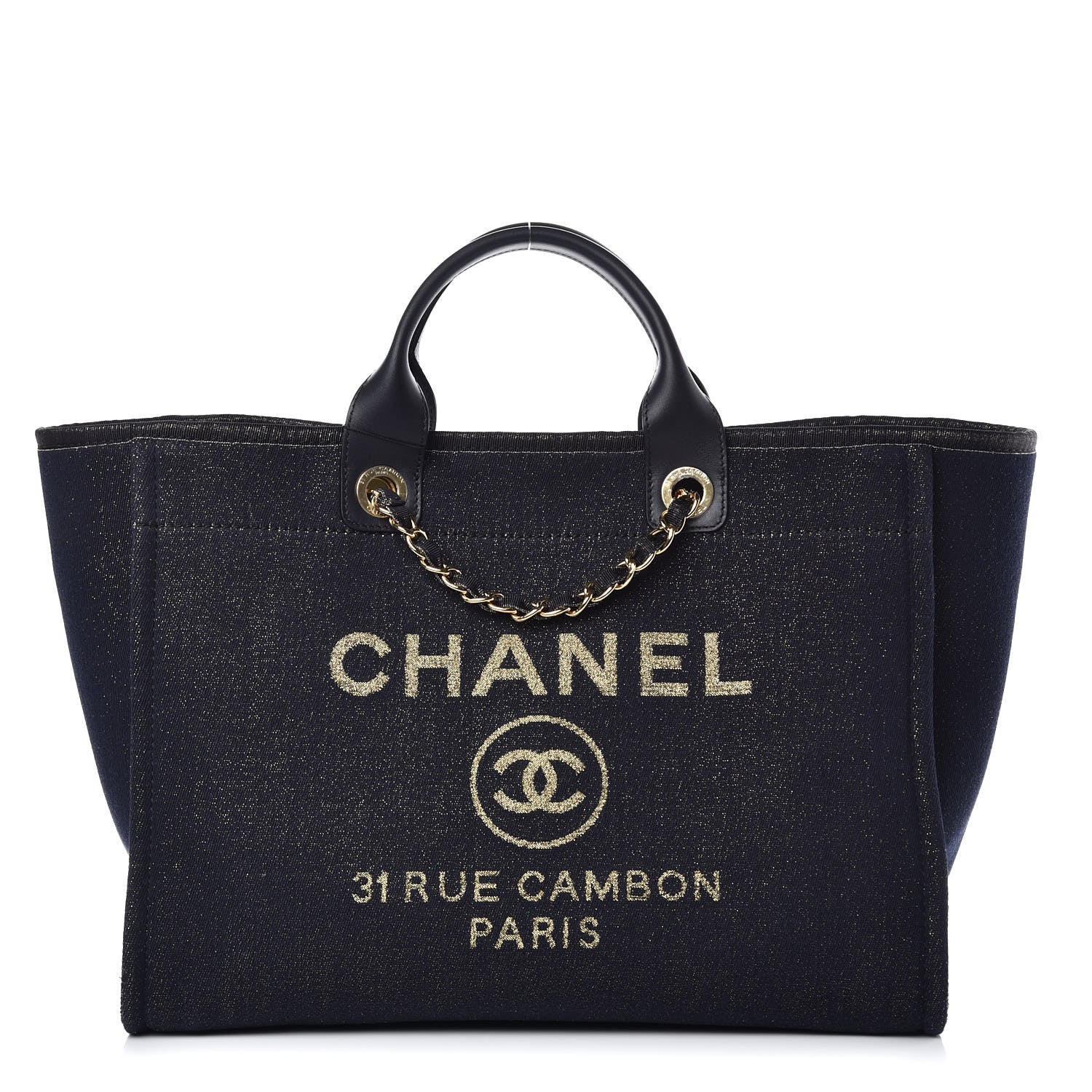 Chanel Lurex Canvas Medium Deauville Tote Navy Blue Gold 1 of 10