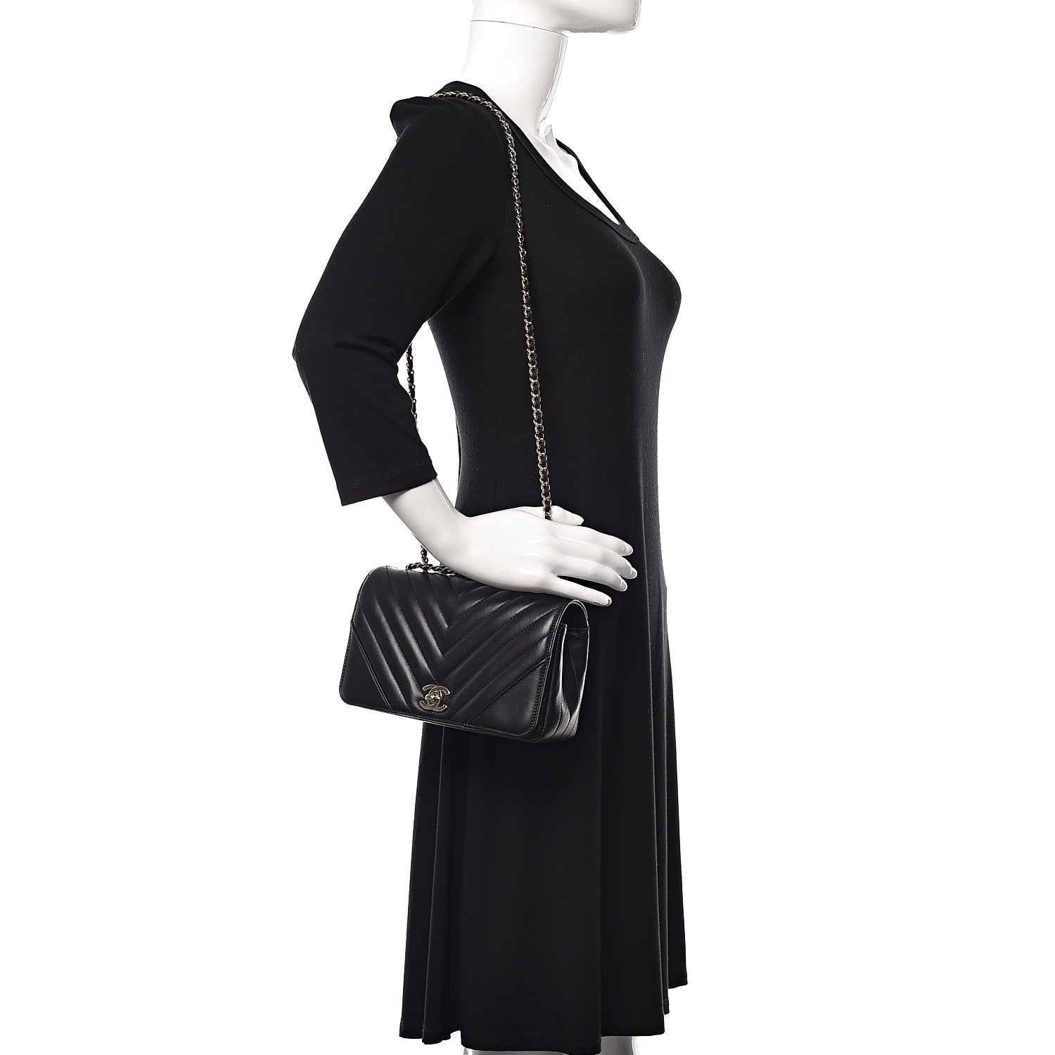 Chanel Calfskin Chevron Quilted Mini Statement Flap Black 2 of 10