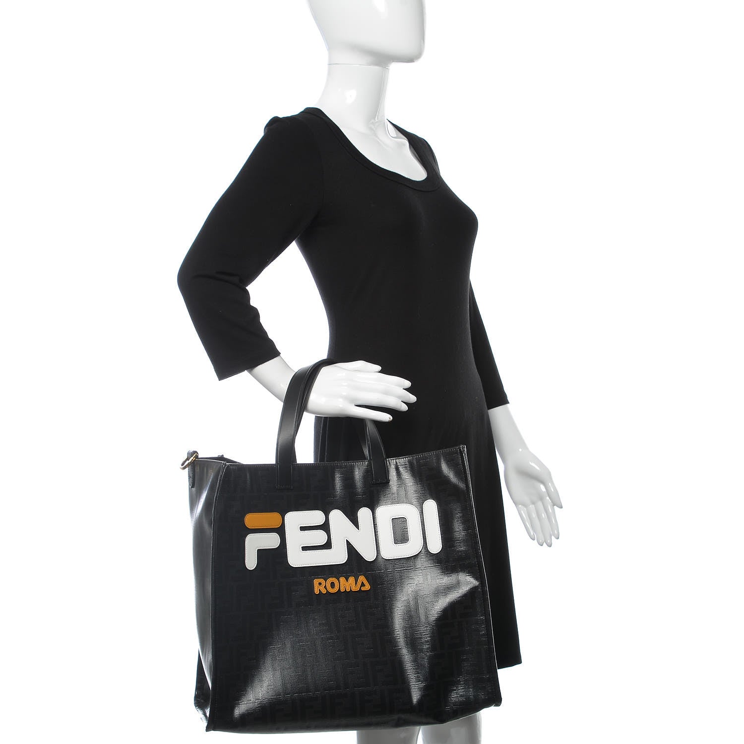 Fendi X FILA Glazed Fabric FF 1974 Mania Shopping Tote Bag Black White 2 of 9