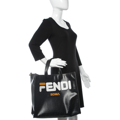 Fendi X FILA Glazed Fabric FF 1974 Mania Shopping Tote Bag Black White 2 of 9