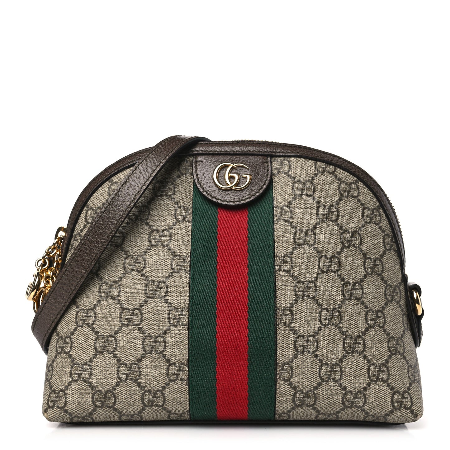 GG Supreme Monogram Textured Dollar Calfskin Web Small Ophidia Dome Shoulder Bag Beige Ebony New Acero