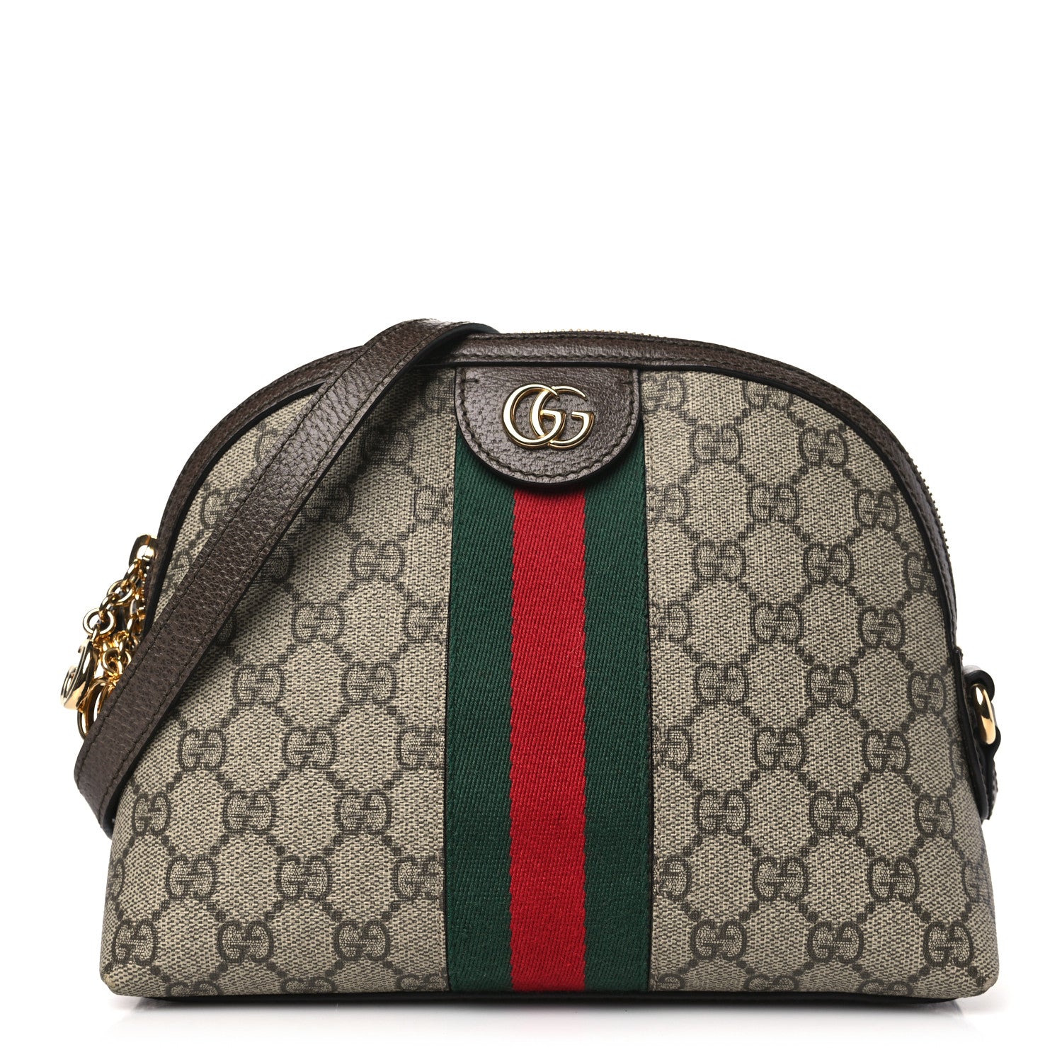 Gucci GG Supreme Monogram Textured Dollar Calfskin Web Small Ophidia Dome Shoulder Bag Beige Ebony New Acero 1 of 9