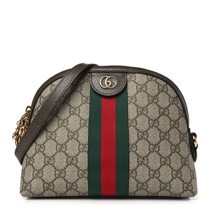 Gucci GG Supreme Monogram Textured Dollar Calfskin Web Small Ophidia Dome Shoulder Bag Beige Ebony New Acero 1 of 9