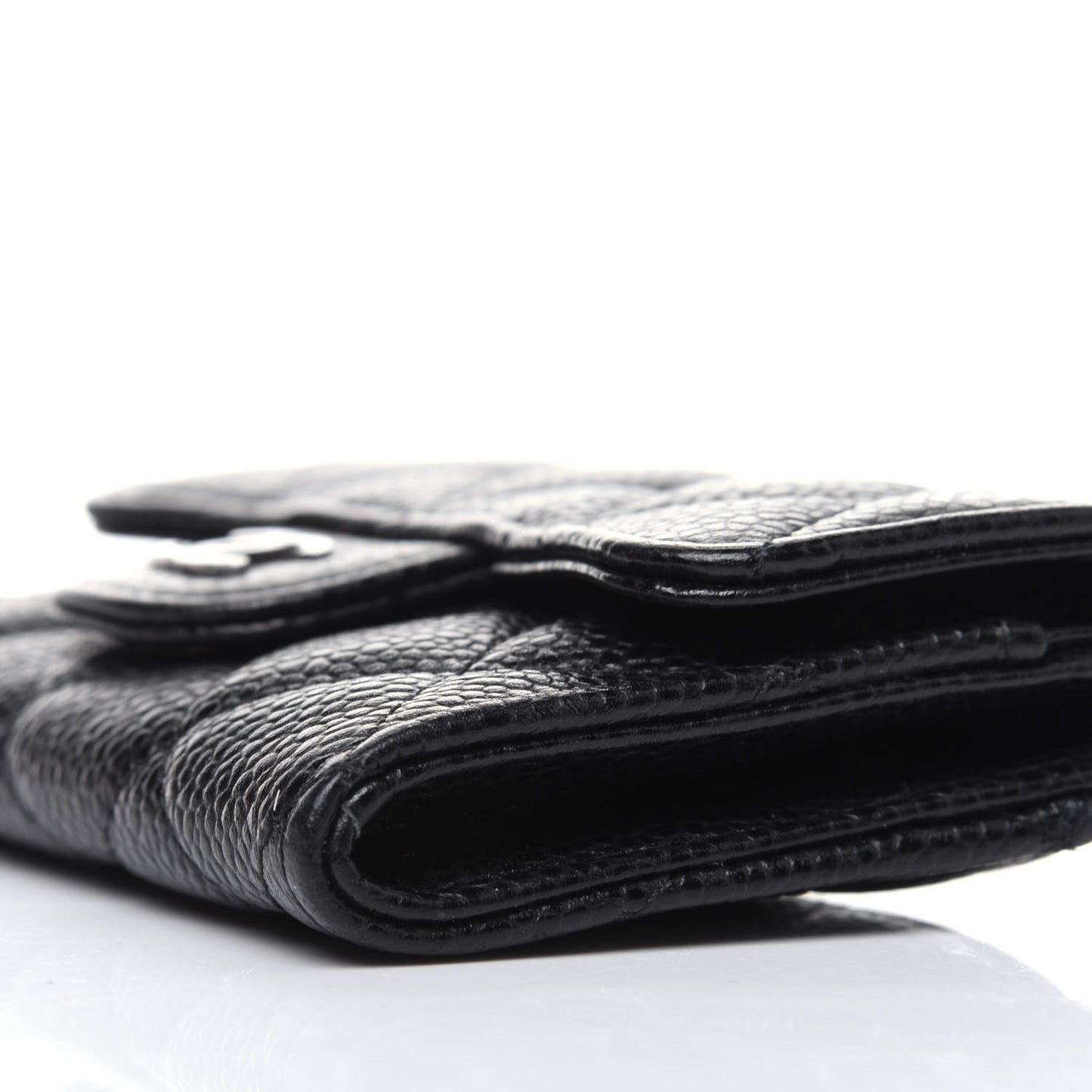 Caviar Quilted Flap Card Holder Wallet Black