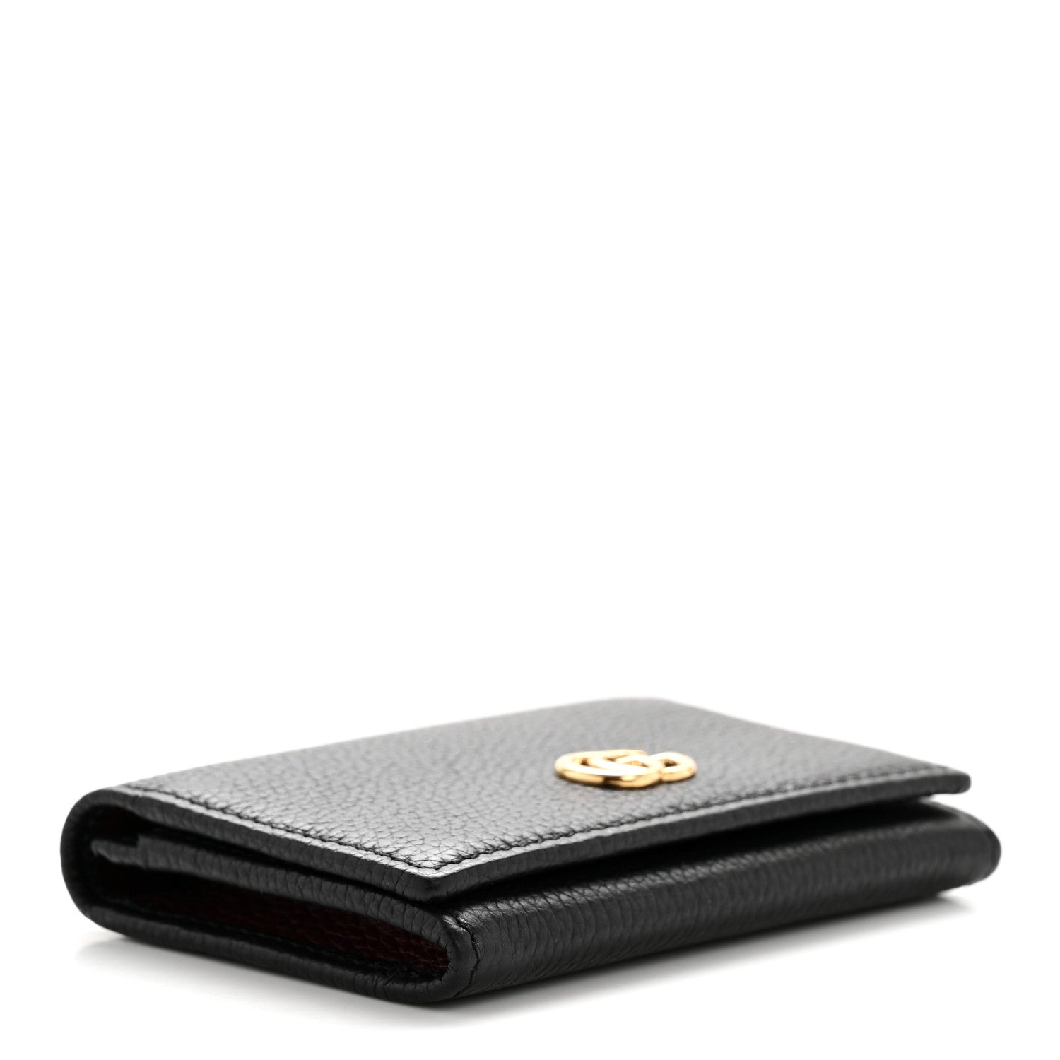 Gucci Pebbled Calfskin Bi-Color GG Marmont Card Case Black Rosso Ancora 4 of 10