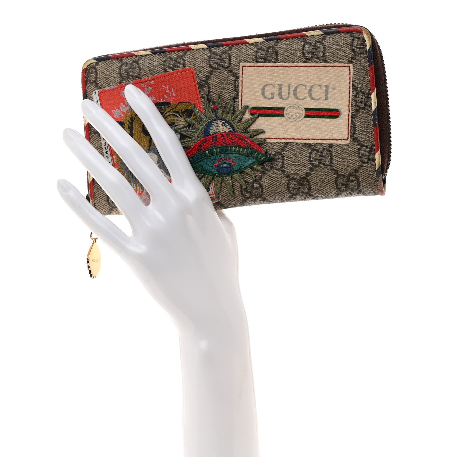 Gucci GG Supreme Monogram Courrier Embroidered UFO Zip Around Wallet 2 of 7